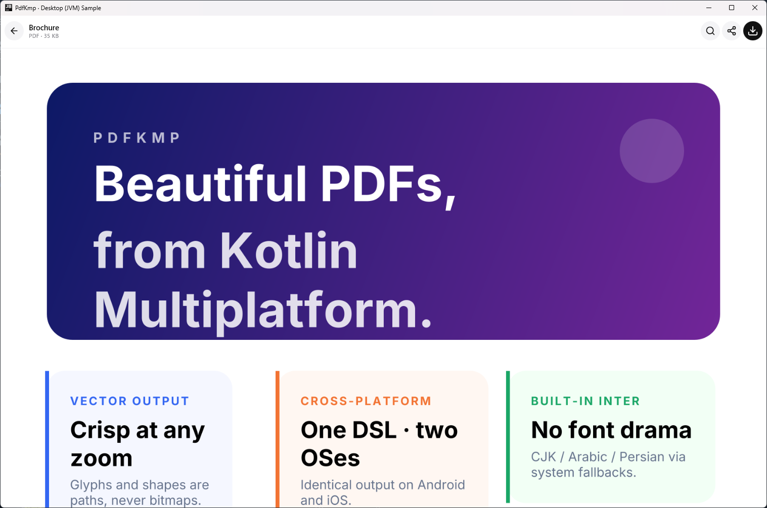 PdfKmp brochure rendered on Desktop